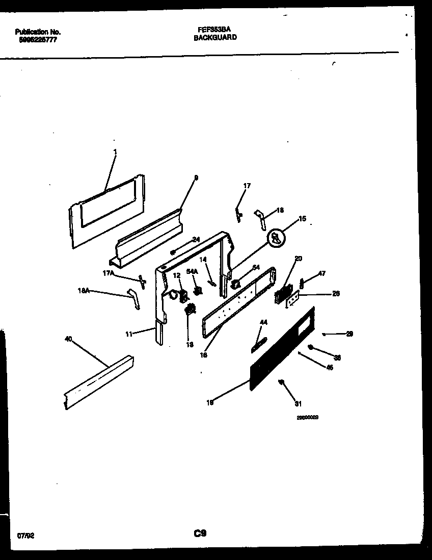 Frigidaire FEF353BADA backguard diagram