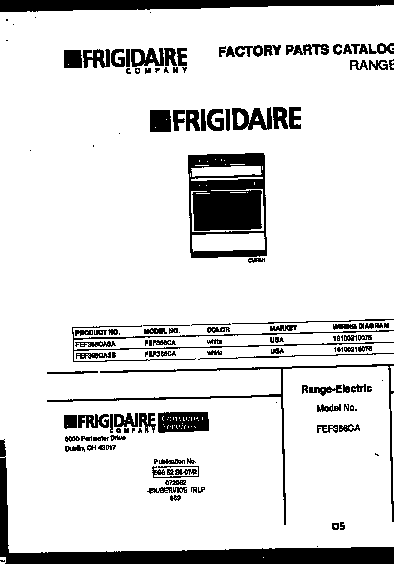 Frigidaire FEF366CASB cover diagram