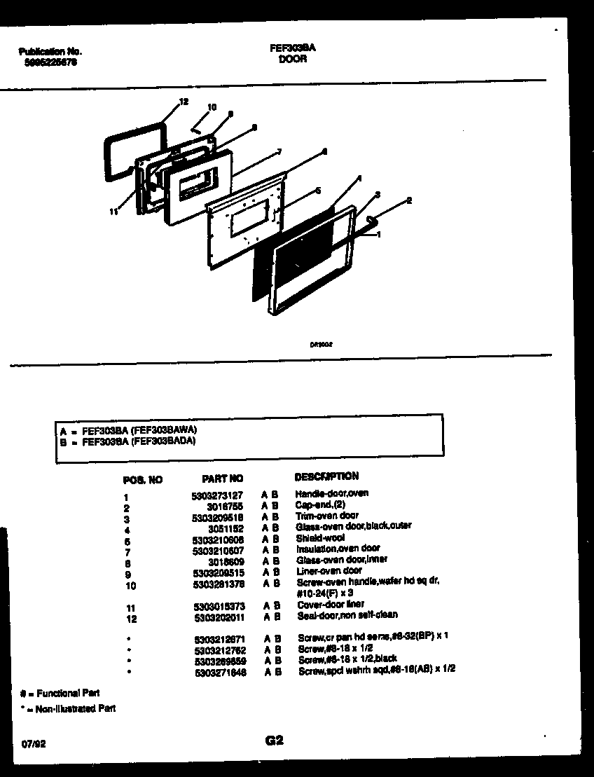 Frigidaire FEF303BADA door parts diagram