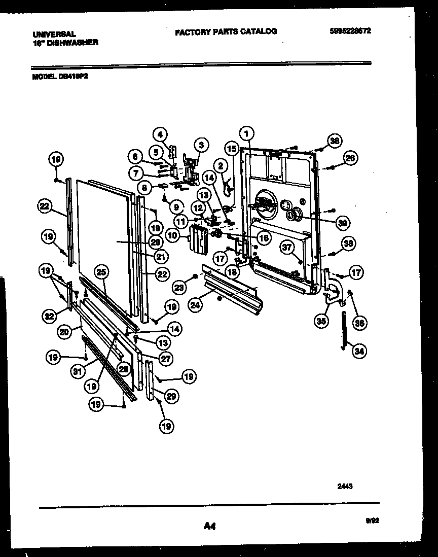 Tappan DB418PW2 door parts diagram