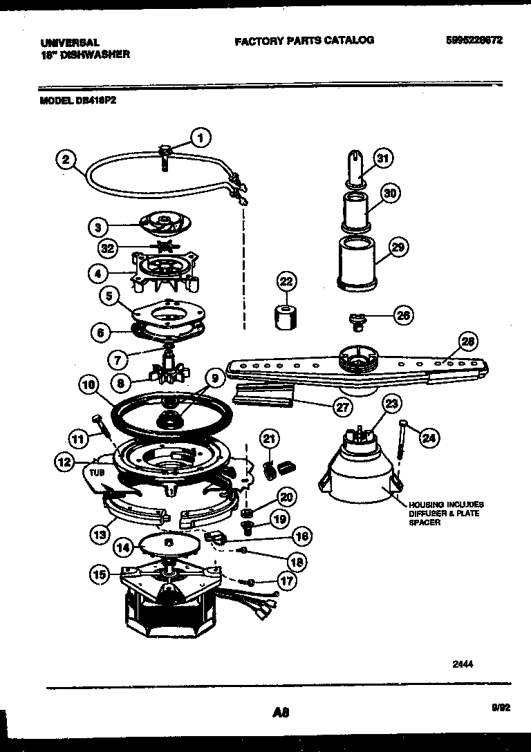 Tappan DB418PW2 motor pump parts diagram