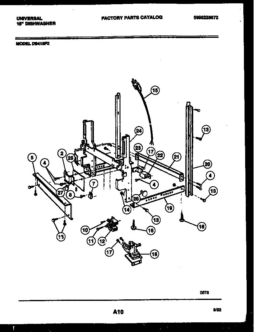 Tappan DB418PW2 power dry and motor parts diagram