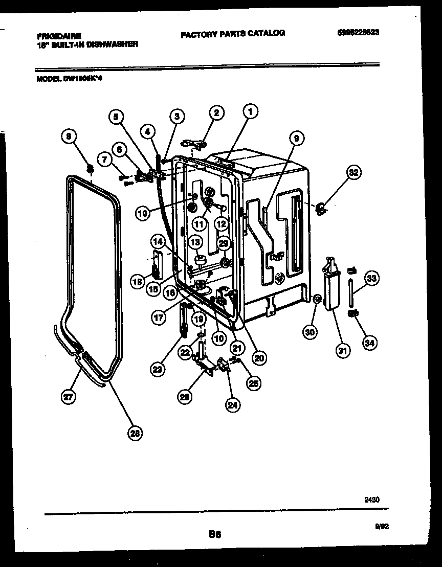 Frigidaire DW1805KW4 tub and frame parts diagram