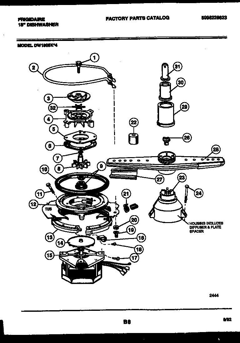 Frigidaire DW1805KW4 motor pump parts diagram