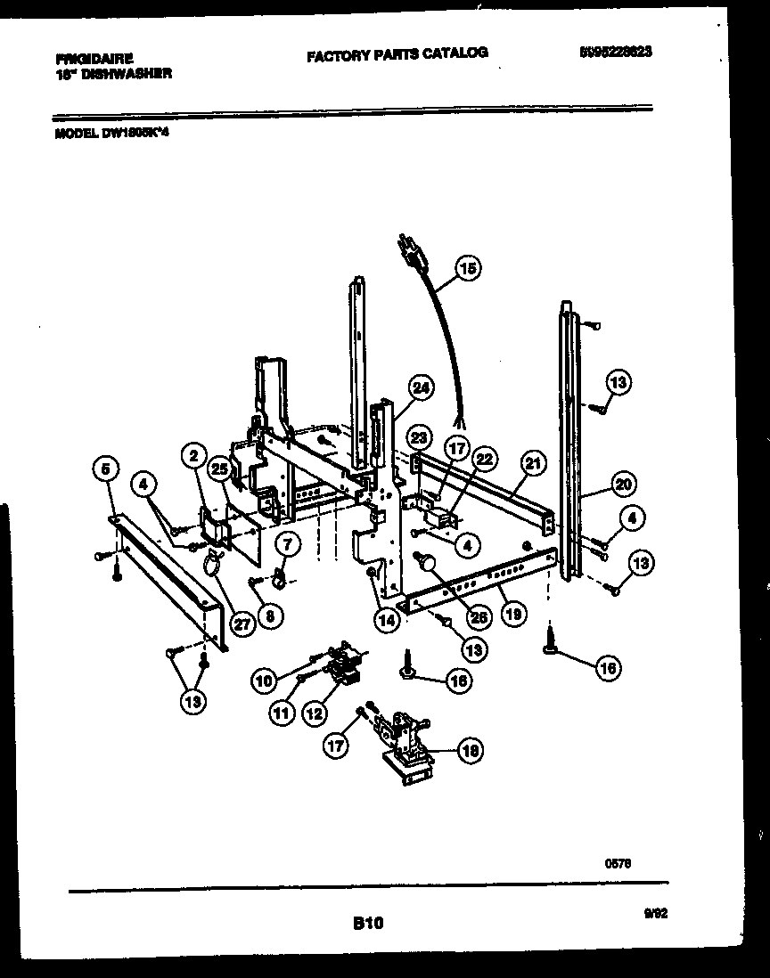 Frigidaire DW1805KW4 power dry and motor parts diagram