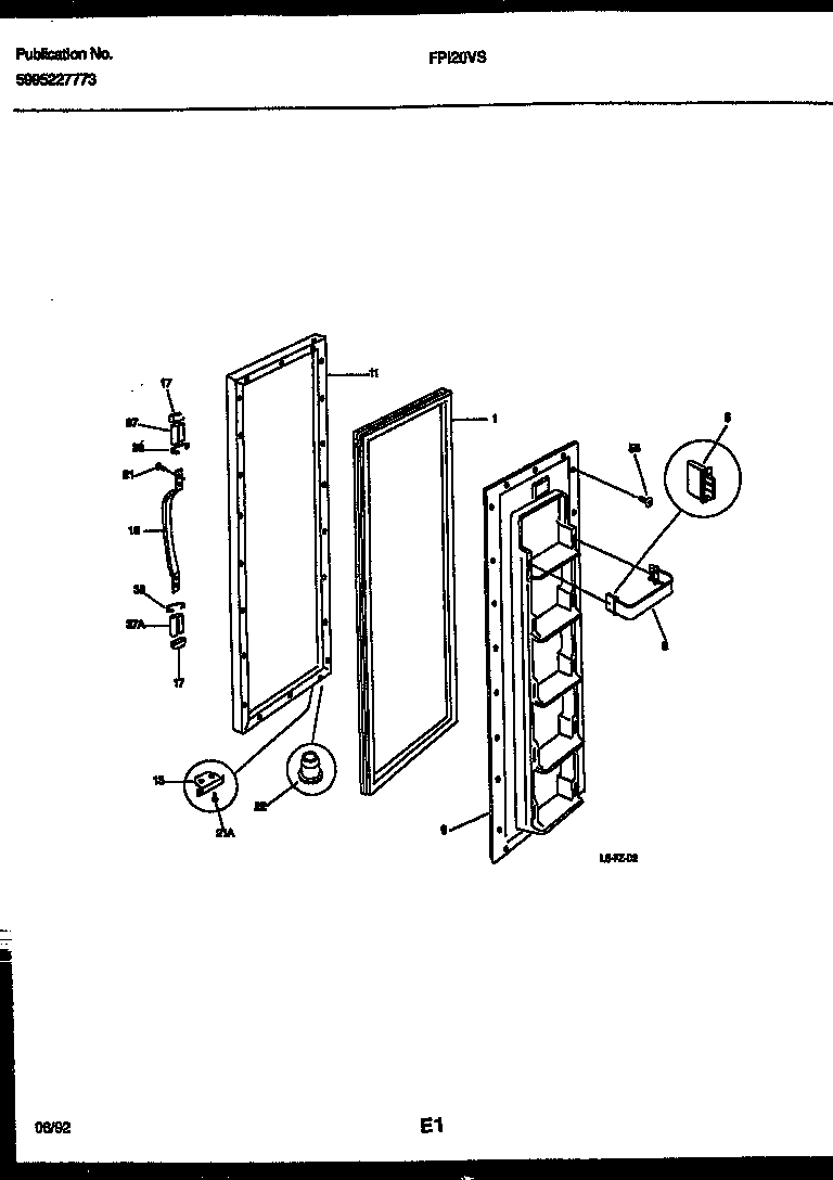 Frigidaire FPI20VSL0 freezer door parts diagram