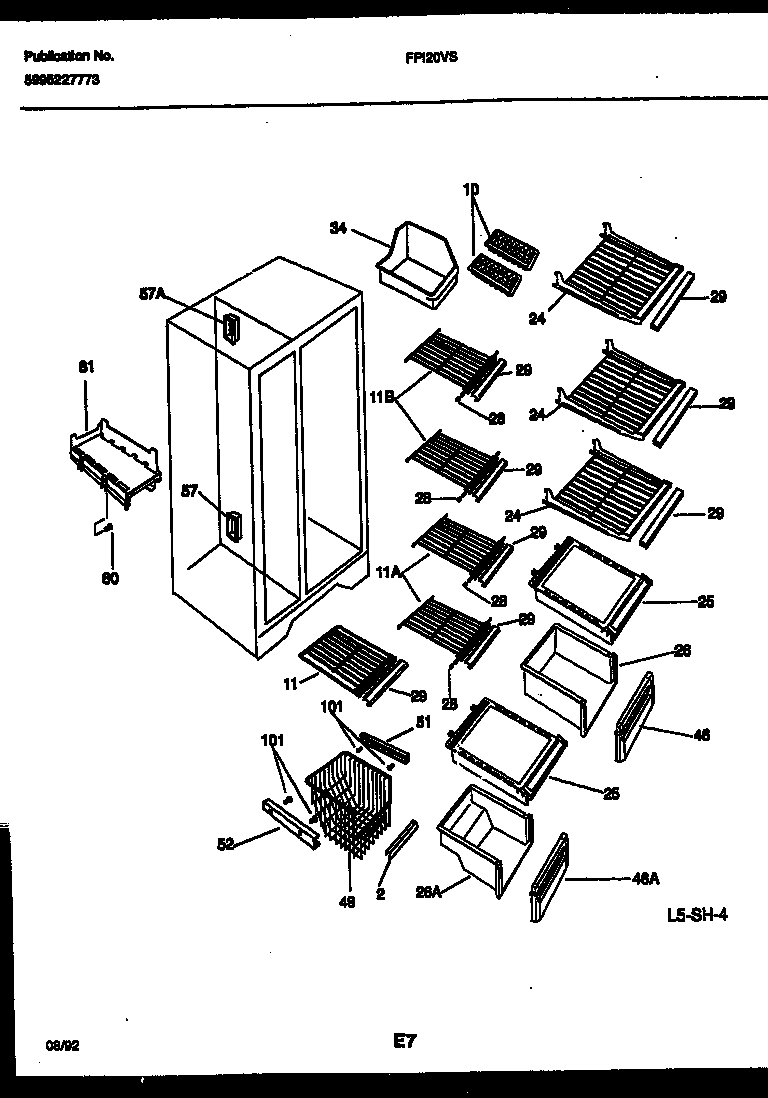 Frigidaire FPI20VSL0 shelves and supports diagram