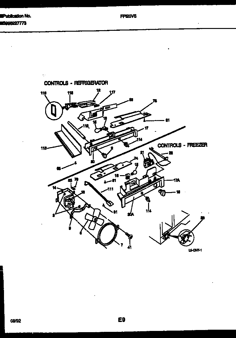 Frigidaire FPI20VSL0 refrigerator control assembly, damper control assembly and f diagram