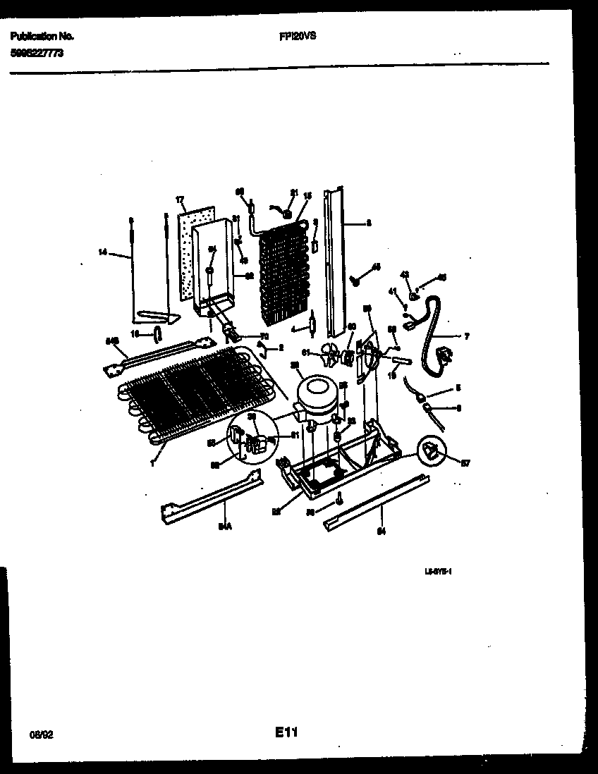 Frigidaire FPI20VSL0 system and automatic defrost parts diagram