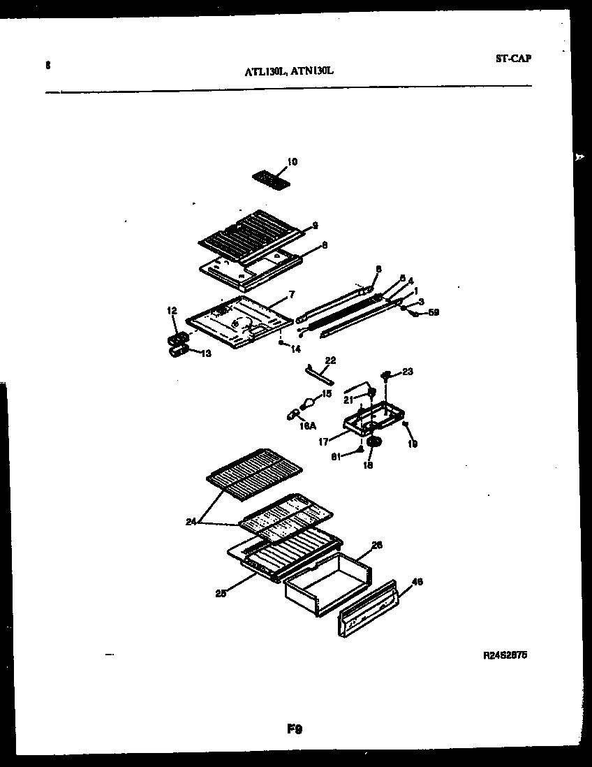 Frigidaire ATL130BL0 shelves and supports diagram