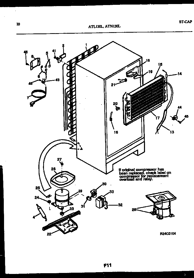 Frigidaire ATL130BL0 system and automatic defrost parts diagram