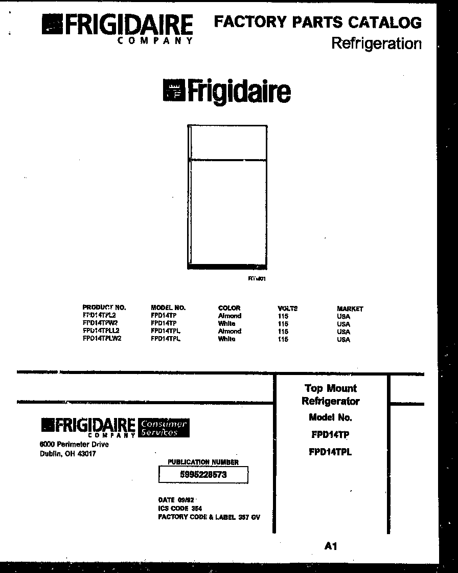 Frigidaire FPD14TPL2 cover diagram