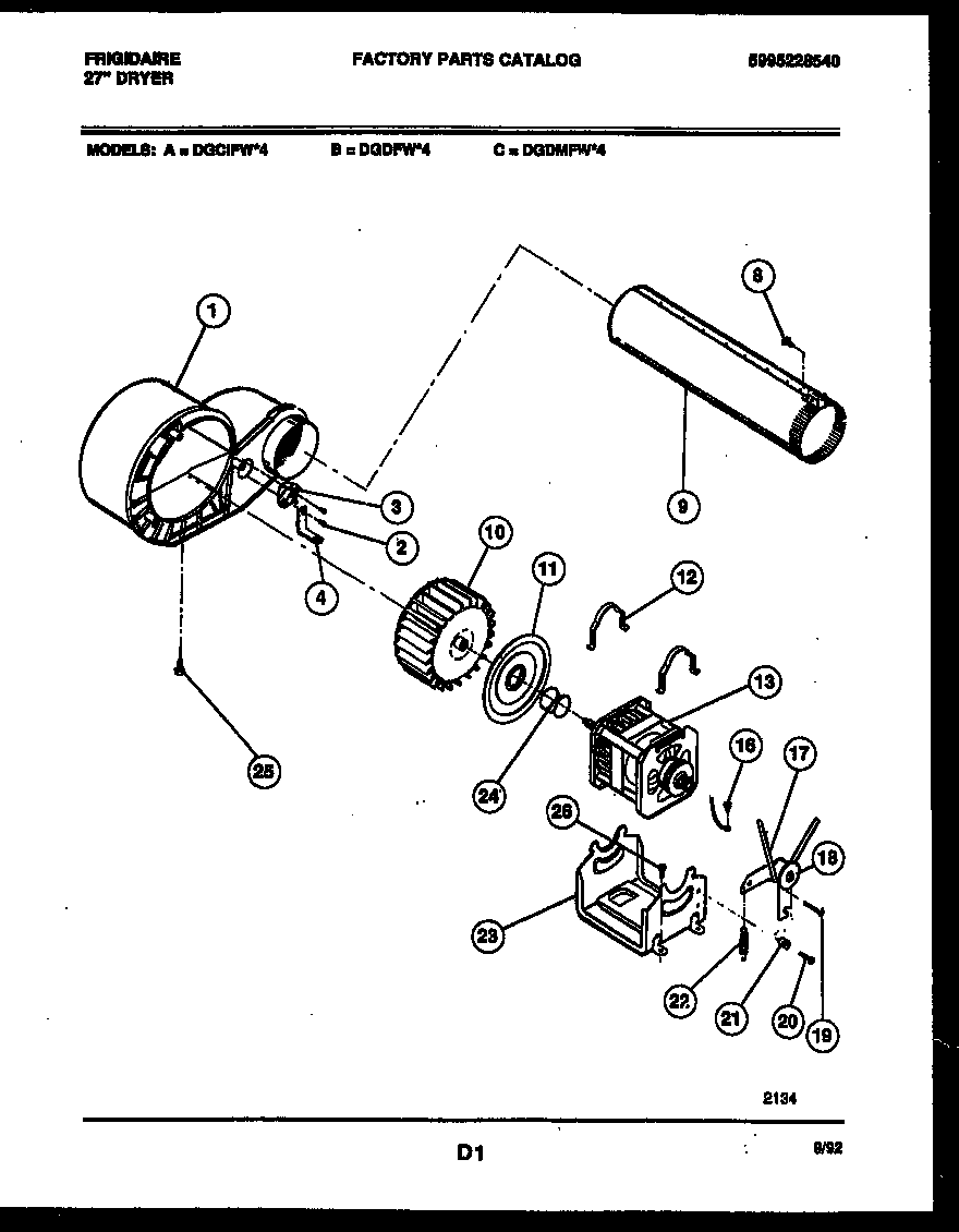Frigidaire DGDMFL4 blower and drive parts diagram