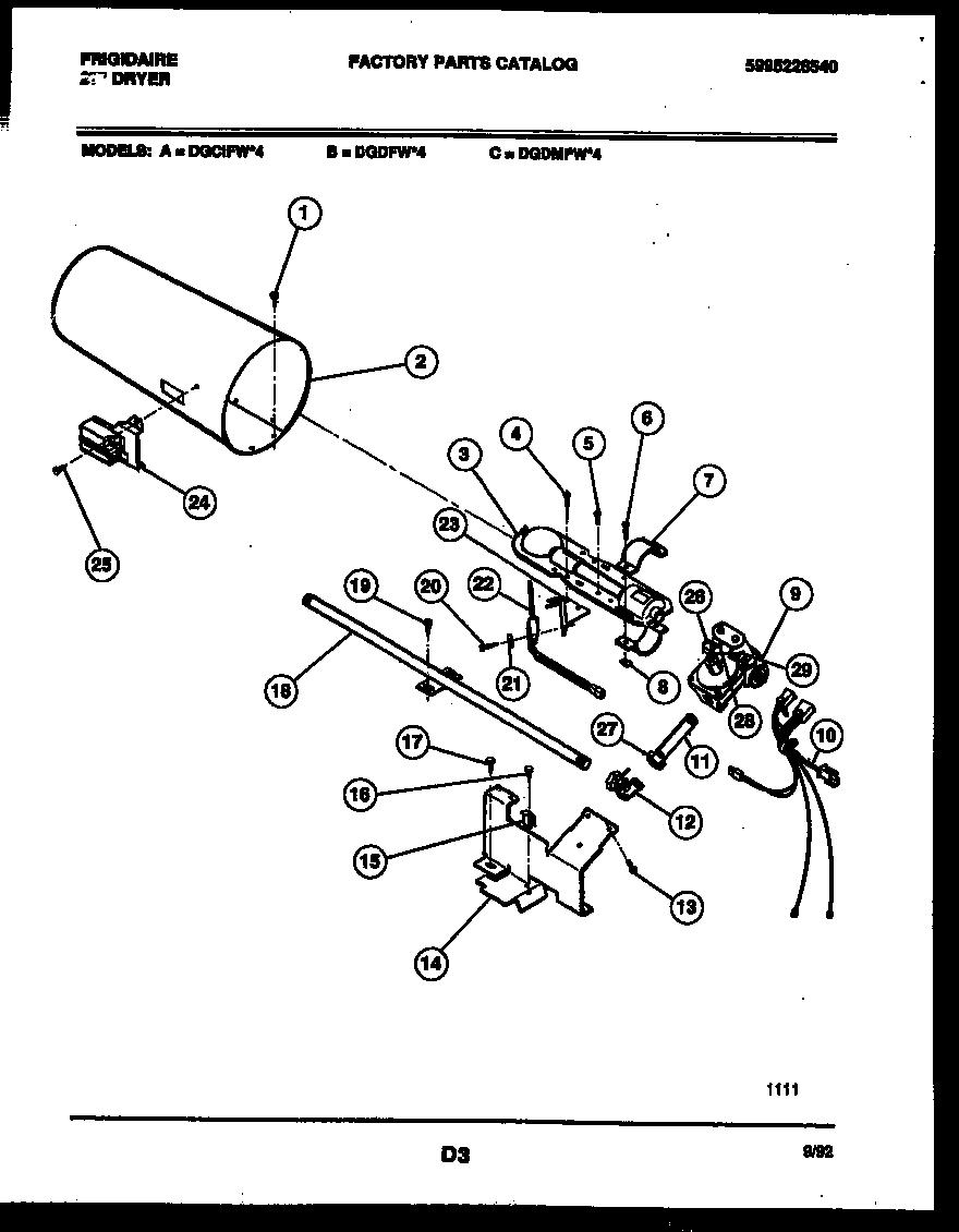 Frigidaire DGDMFL4 burner, igniter and valve diagram