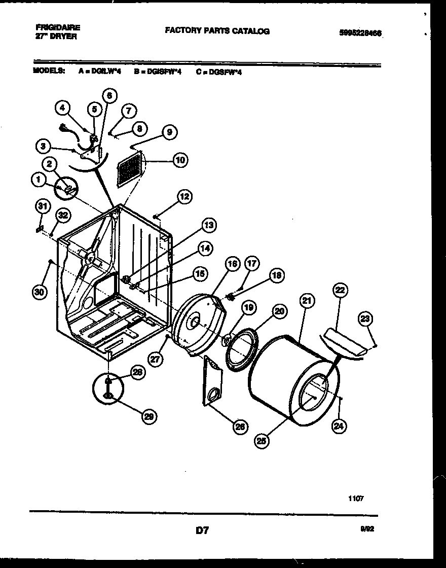 Frigidaire DGILL4 cabinet and component parts diagram