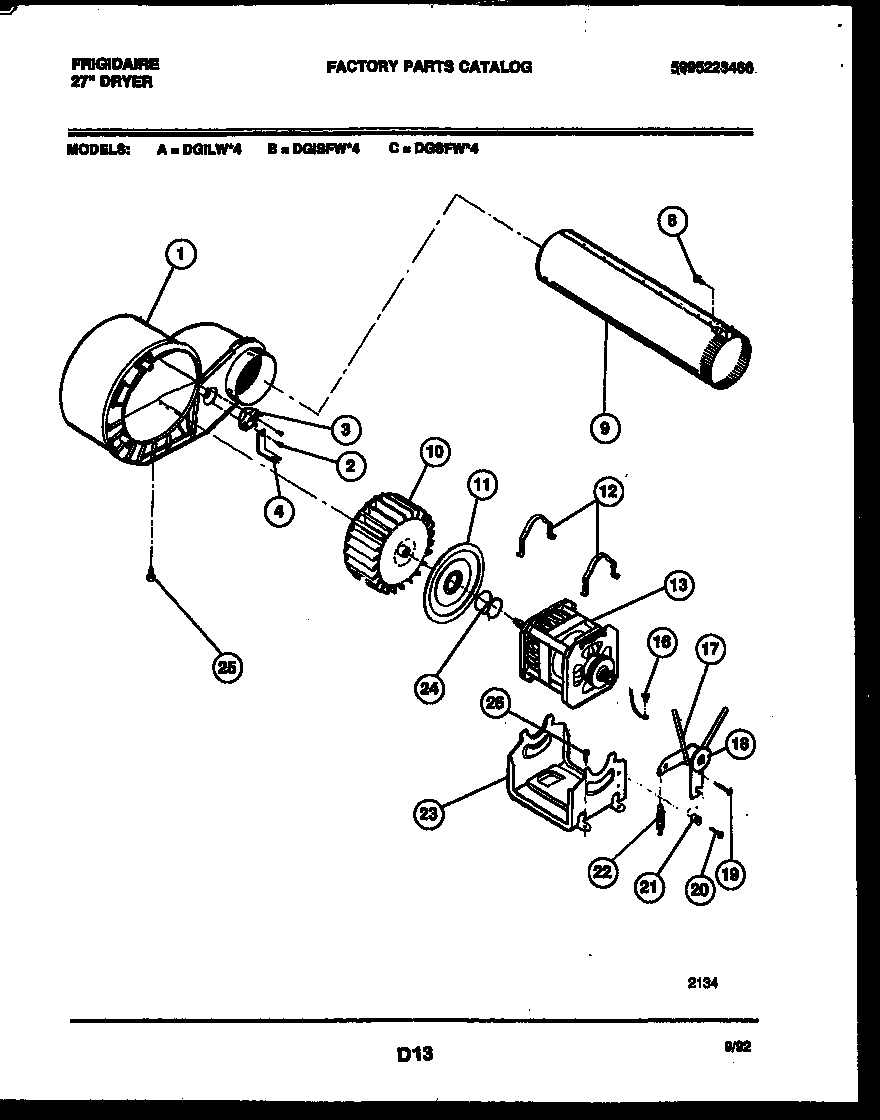 Frigidaire DGILL4 blower and drive parts diagram