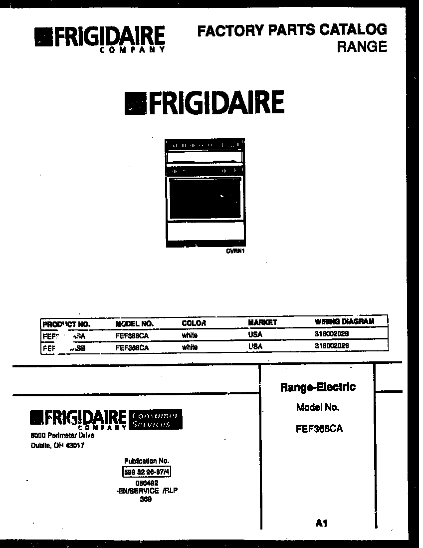 Frigidaire FEF368CASB cover diagram