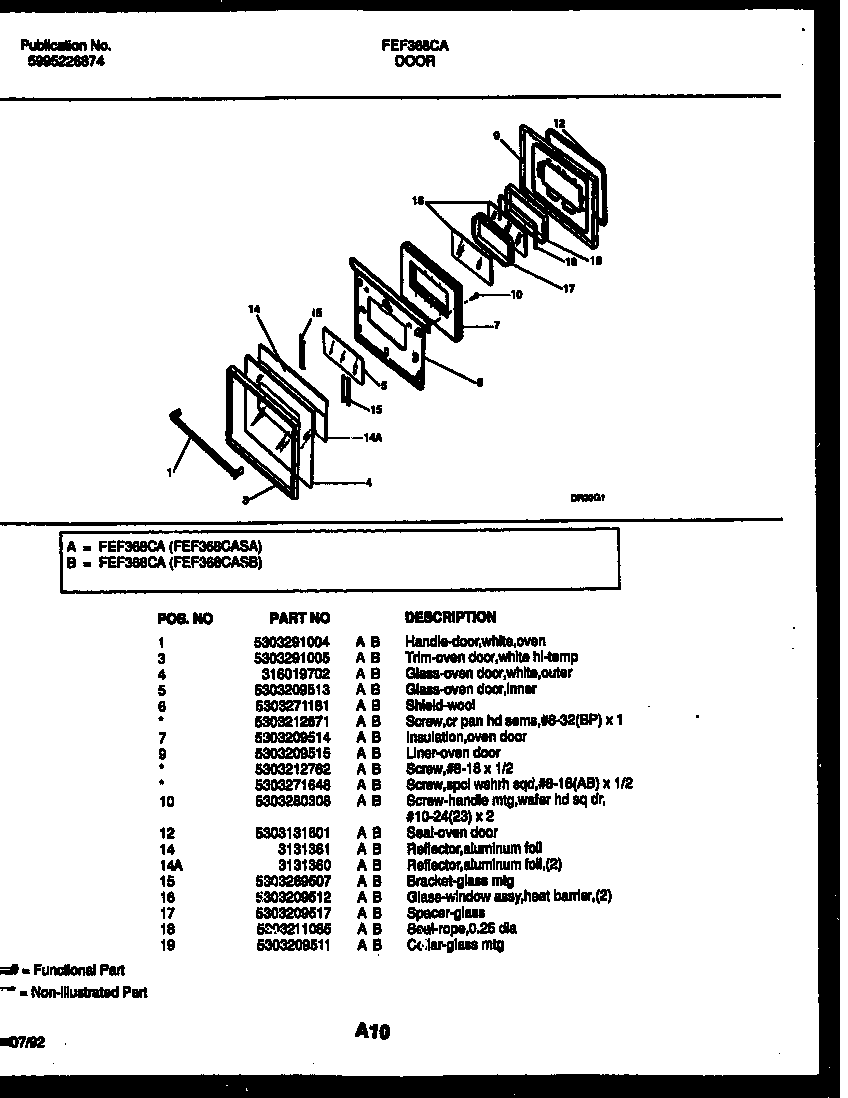 Frigidaire FEF368CASB door parts diagram