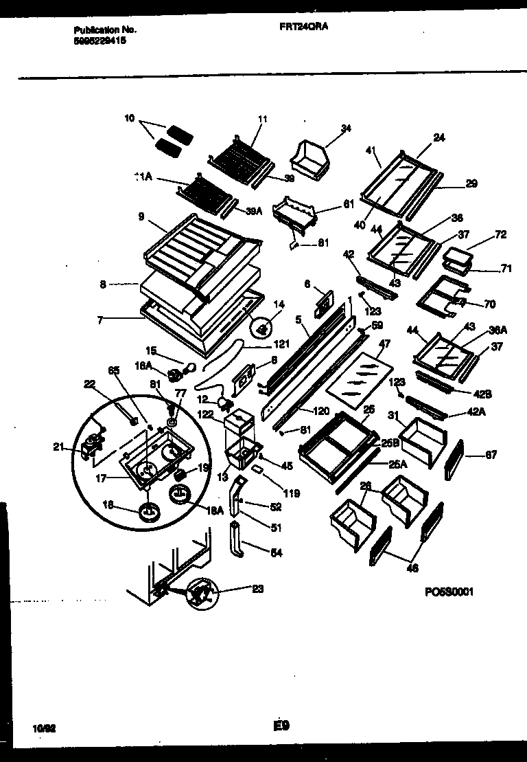Frigidaire FRT24QRAZ1 shelves and supports diagram