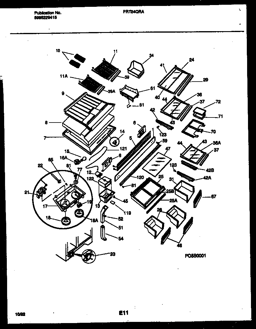 Frigidaire FRT24QRAZ1 shelves and supports diagram