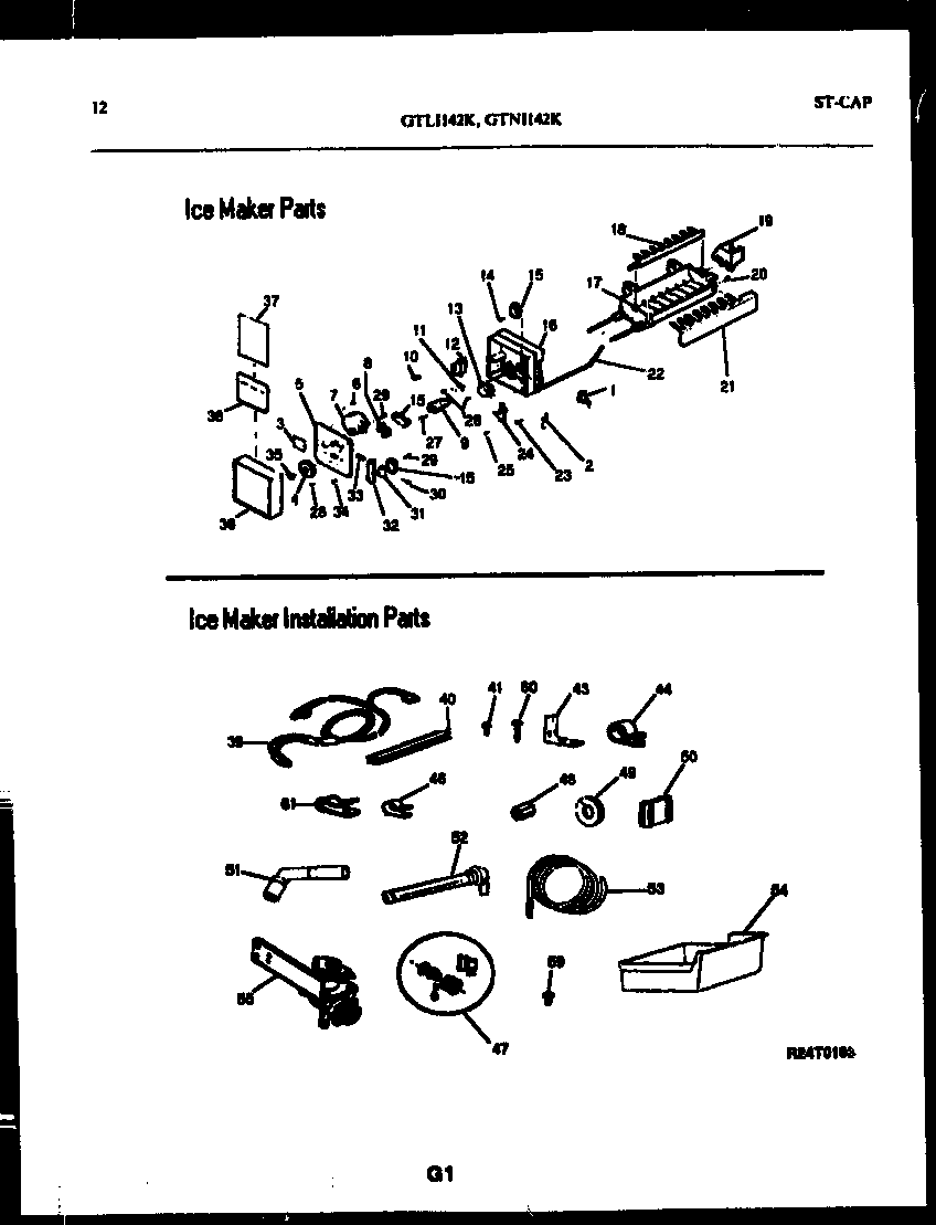 Gibson GTNI142WK2 ice maker and installation parts diagram
