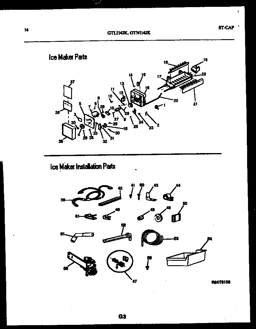 Gibson GTNI142WK2 ice maker and installation parts diagram