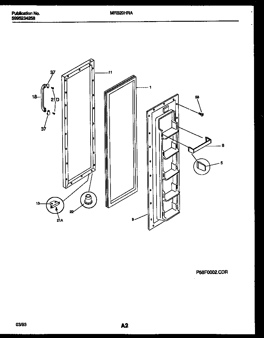 Universal/Multiflex (Frigidaire) MRS20HRAW0 freezer door parts diagram