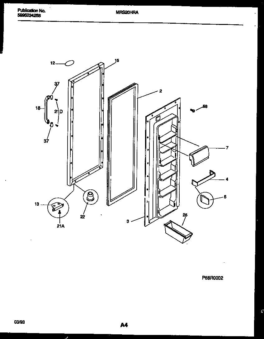 Universal/Multiflex (Frigidaire) MRS20HRAW0 refrigerator door parts diagram