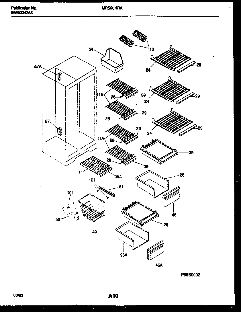 Universal/Multiflex (Frigidaire) MRS20HRAW0 shelves and supports diagram