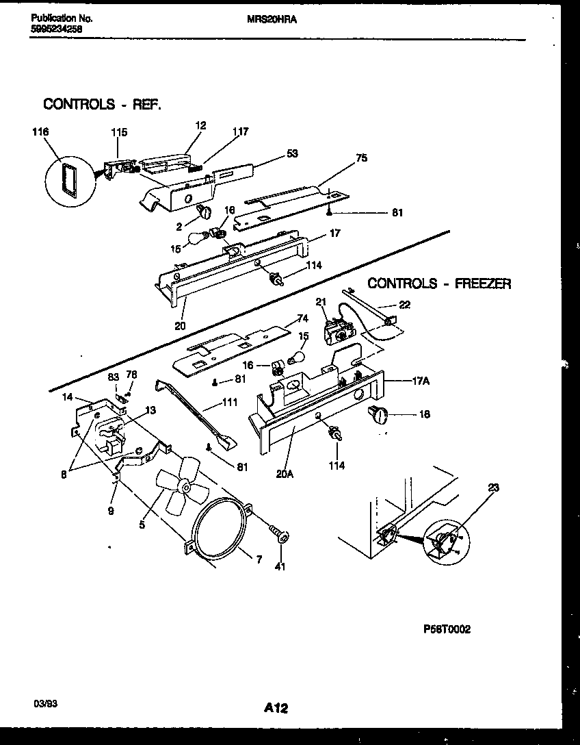 Universal/Multiflex (Frigidaire) MRS20HRAW0 refrigerator control assembly, damper control assembly and f diagram
