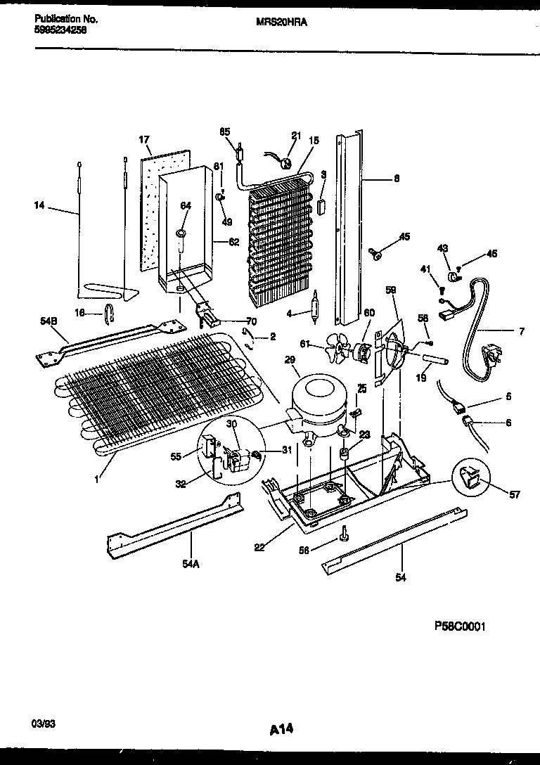Universal/Multiflex (Frigidaire) MRS20HRAW0 system and automatic defrost parts diagram