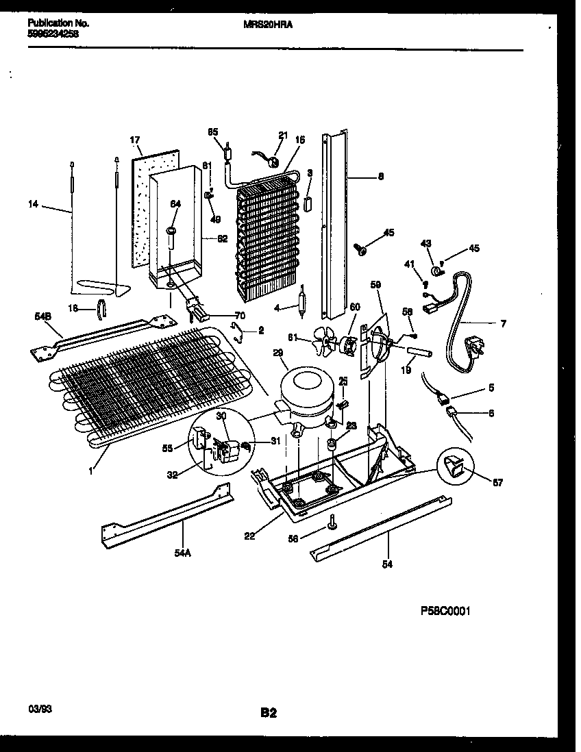 Universal/Multiflex (Frigidaire) MRS20HRAW0 system and automatic defrost parts diagram