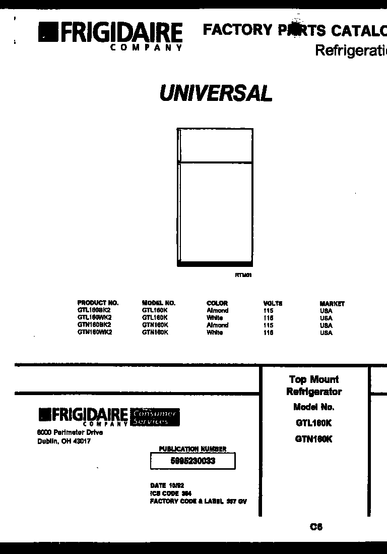White-Westinghouse GTN160BK2 cover diagram