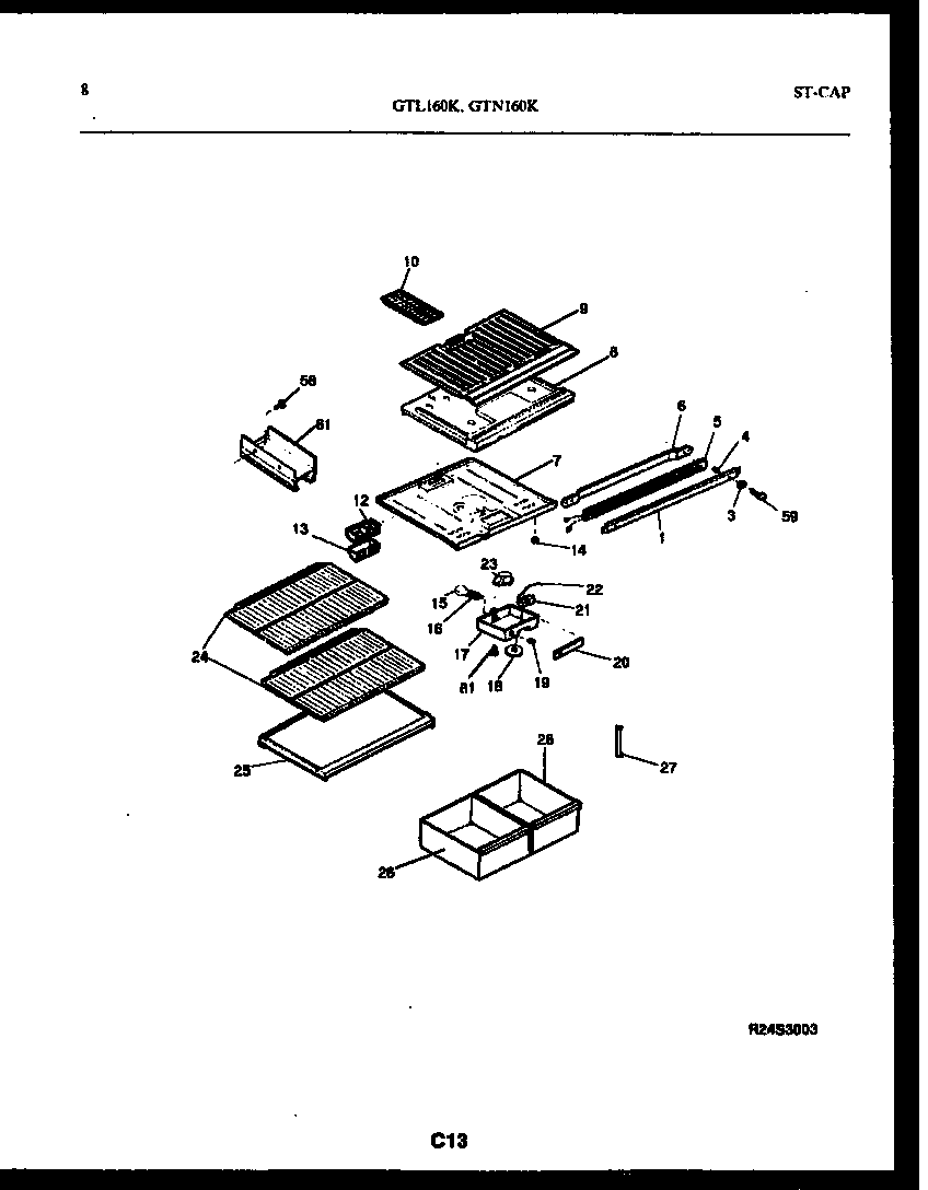White-Westinghouse GTN160BK2 shelves and supports diagram