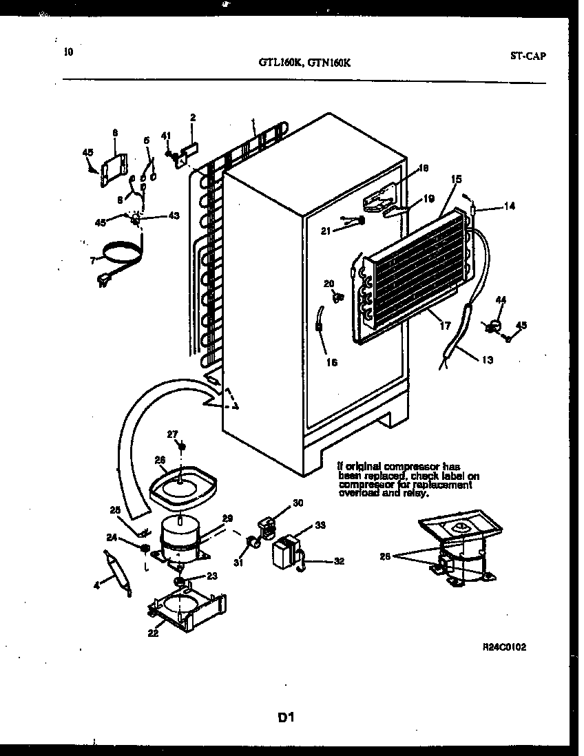 White-Westinghouse GTN160BK2 system and automatic defrost parts diagram
