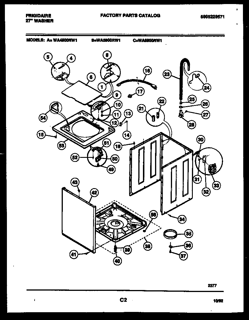 Frigidaire WA5800RW1 cabinet parts diagram