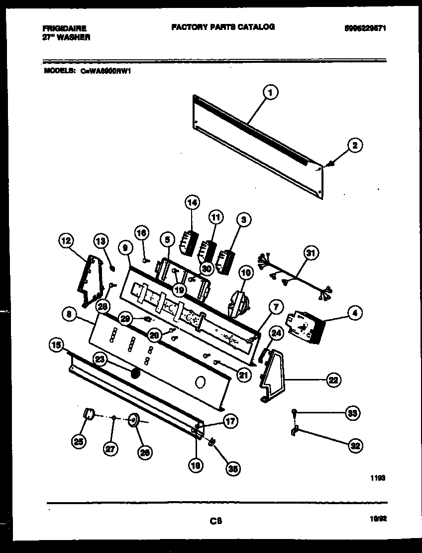 Frigidaire WA5800RW1 console and control parts diagram
