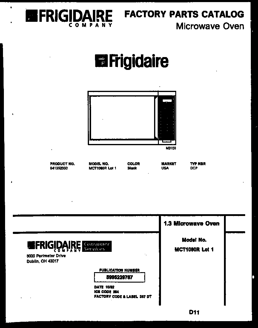 Frigidaire MCT1080R1 front cover diagram