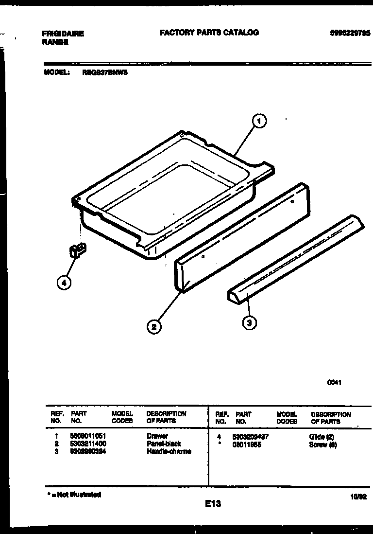 Frigidaire REGS37BNL5 drawer parts diagram