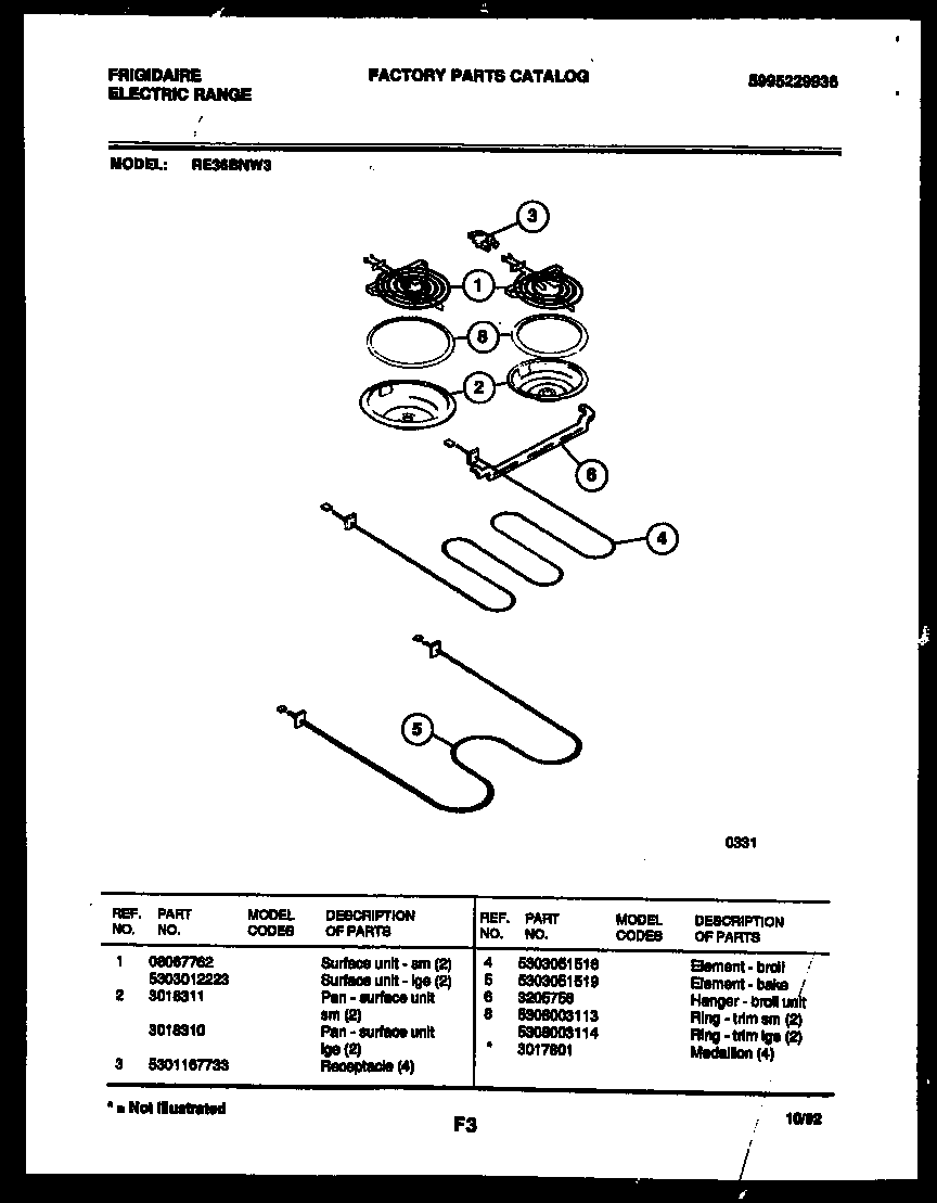 Frigidaire RE36BNL3 broiler parts diagram