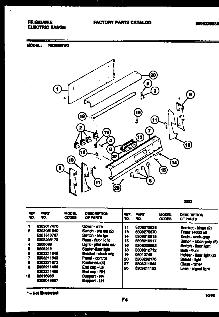 Frigidaire RE36BNL3 control panel diagram