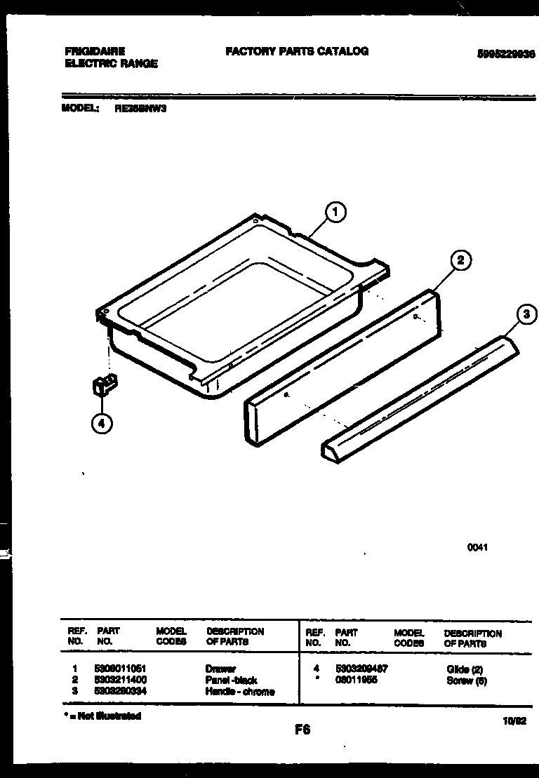 Frigidaire RE36BNL3 drawer parts diagram