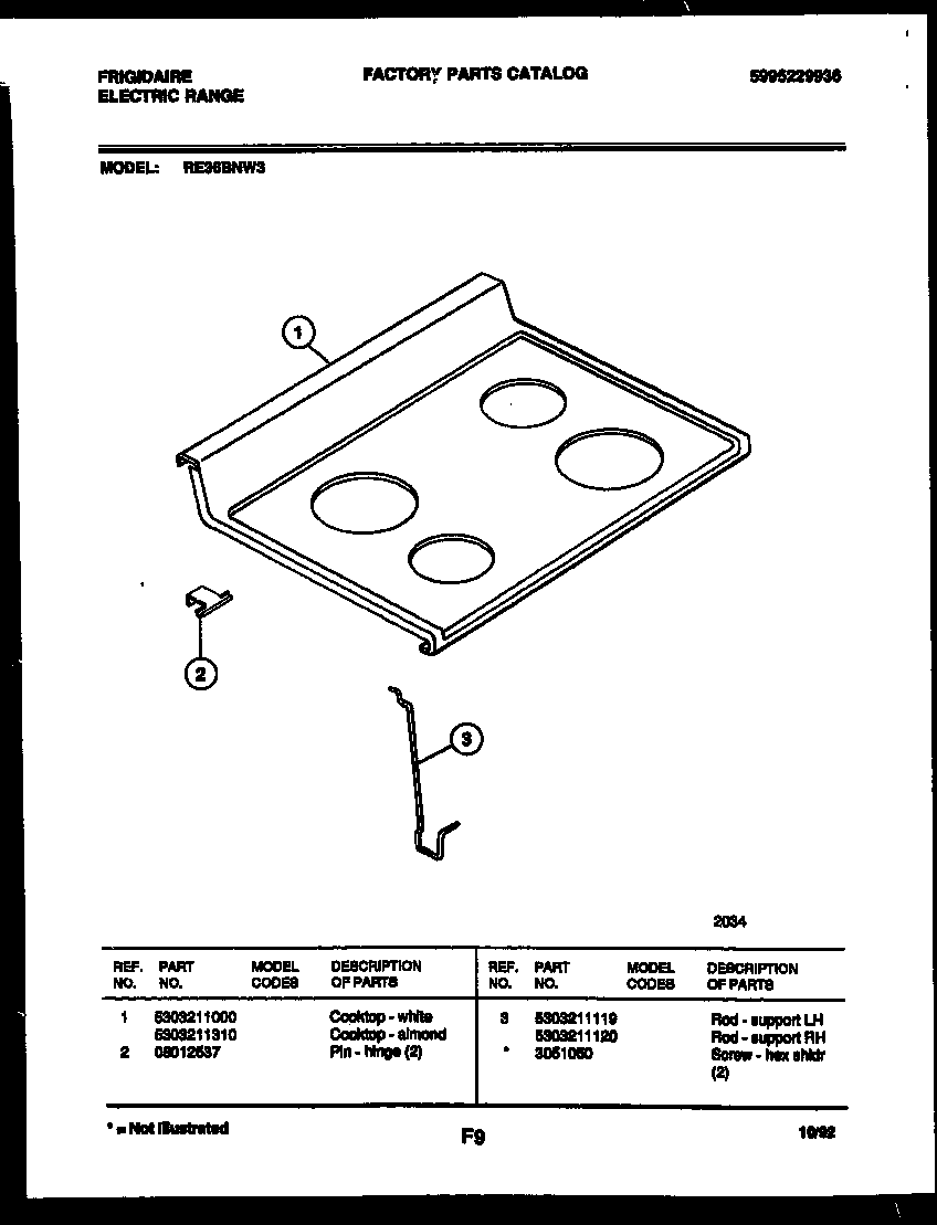 Frigidaire RE36BNL3 cooktop parts diagram