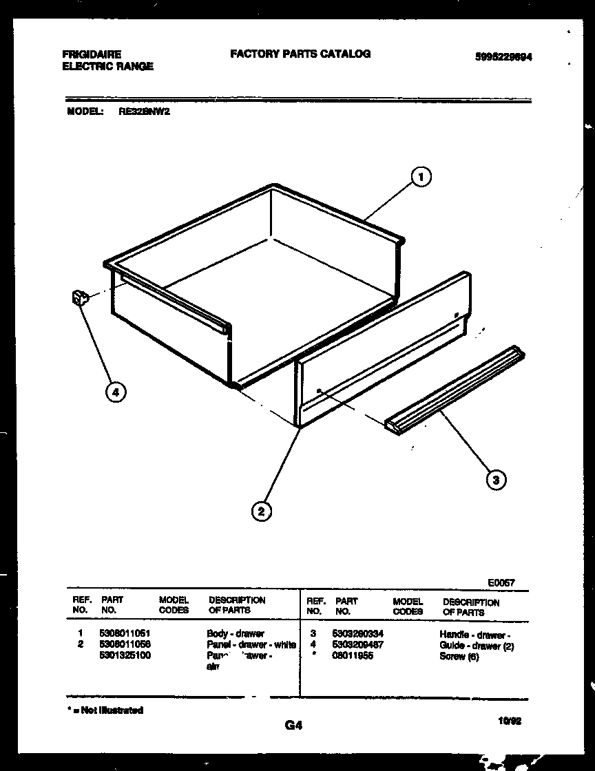 Frigidaire RE32BNL2 drawer parts diagram