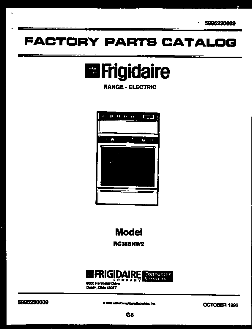 Frigidaire RG36BNW2 cover diagram