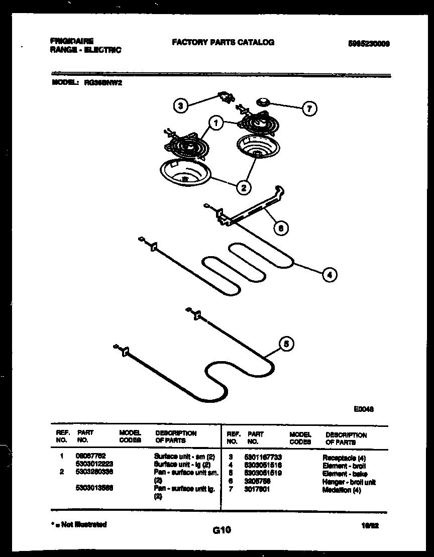 Frigidaire RG36BNW2 broiler parts diagram