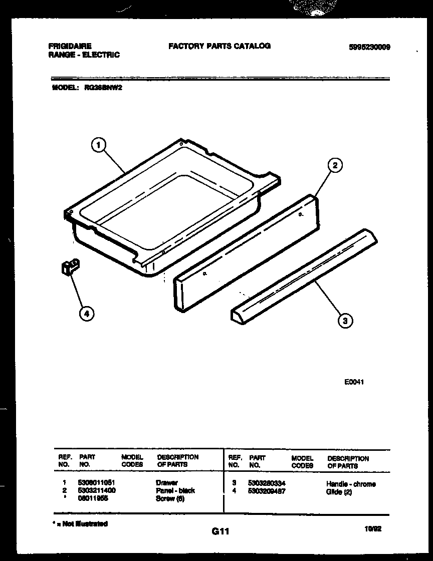 Frigidaire RG36BNW2 drawer parts diagram