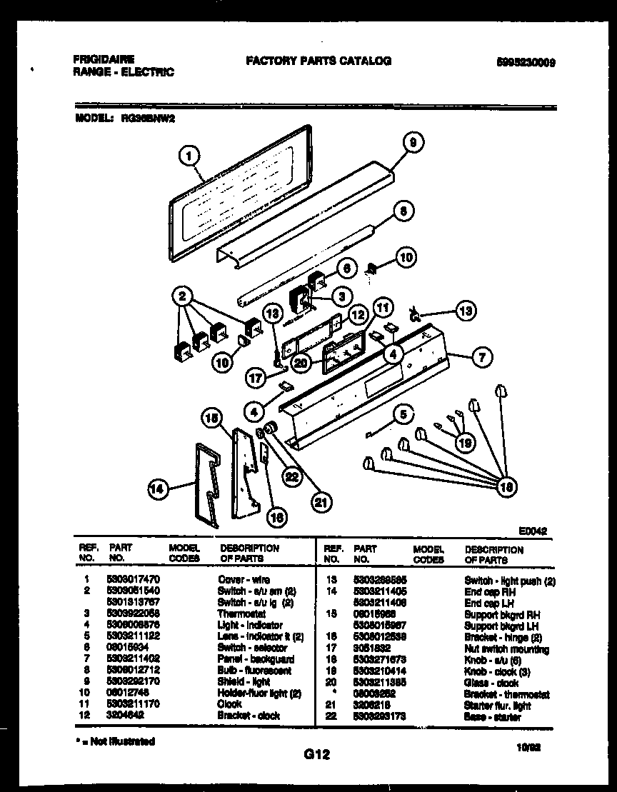 Frigidaire RG36BNW2 backguard diagram