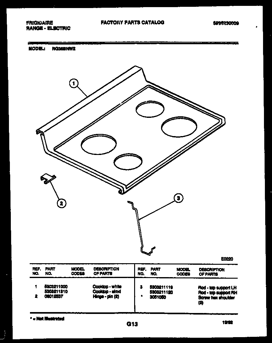 Frigidaire RG36BNW2 cooktop parts diagram
