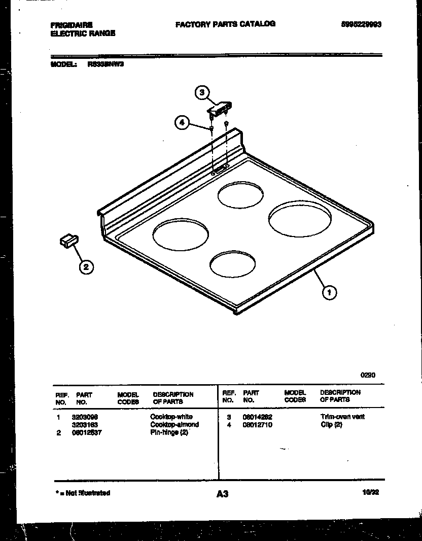 Frigidaire RS33BNW3 cooktop parts diagram